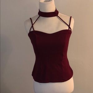 Burgundy tank top with choker detail